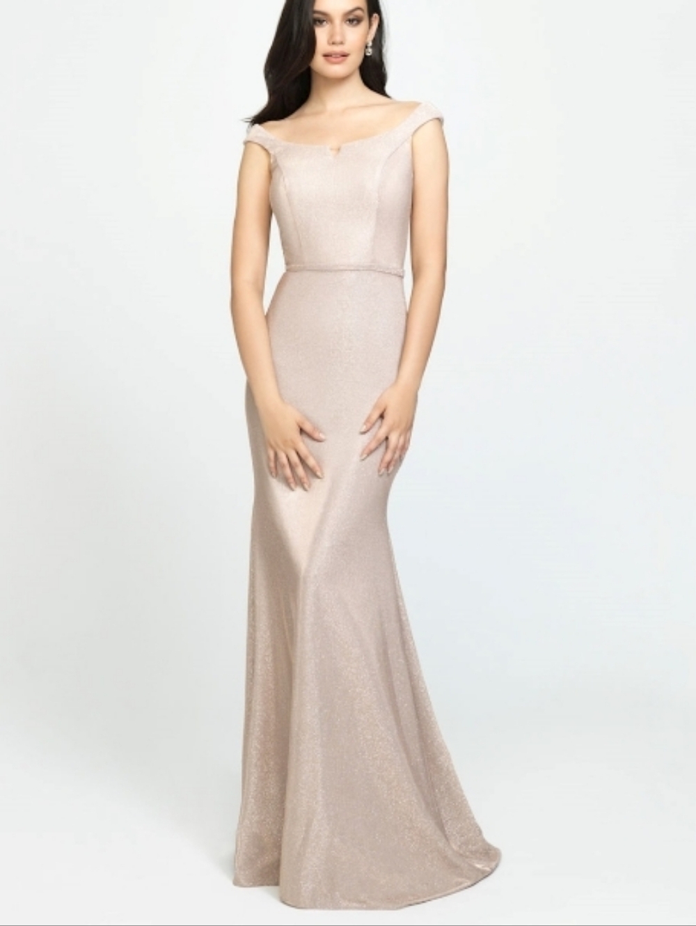 Size 2 blush/soft pink shimmer sheath/trumpet gown w/ train by Madison James NWT